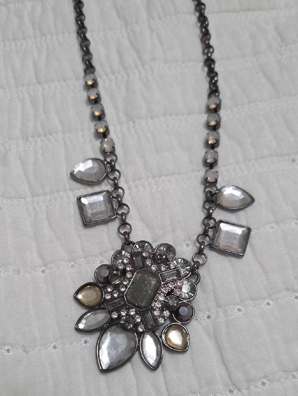 Statement Crystal Pendant Necklace - Silver-Tone